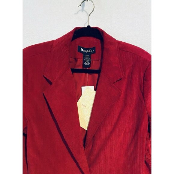 Denim and Co Blazer Womens Large Red Corduroy One Button Pockets Holiday Preppy - Picture 2 of 5